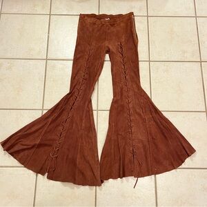 Free People 100% Genuine Sheep Leather Bell Bottom Hippie Bohemian Flare Pants